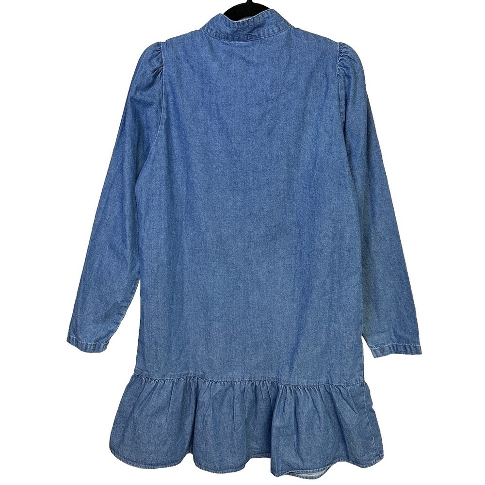 NEW Noisy May Blue Denim Ruffle Mini Shift Dress Zip Mock Collar Size Medium - Picture 3 of 15